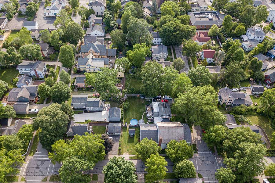 Magnolia, OH - Aerial View of Homes and Trees in Ohio on a Sunny Day